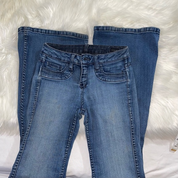 Bleulab🦋𝗥𝗲𝘃𝗲𝗿𝘀𝗶𝗯𝗹𝗲 Med Wash/Deep Indigo Stretch Flare|Bell  Jean, 24 - Picture 5 of 6